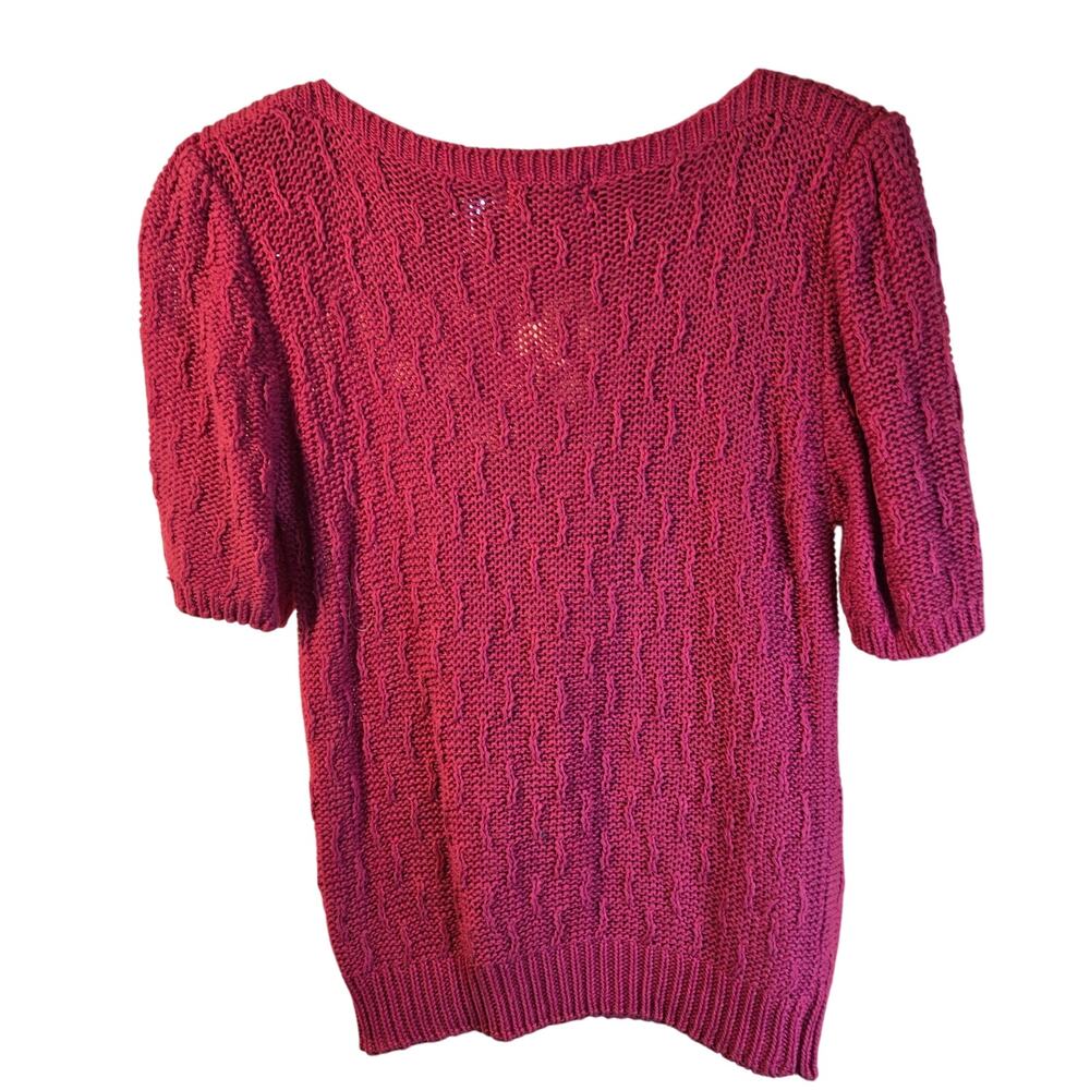 IH Collectibles Raspberry Textured Knit Top, Size L – Linen Cotton Blend [0362]